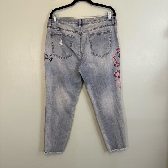 Jessica Simpson Jeans Womens 32 Cotton Blend Floral Distress Denim Pants Blue - Picture 2 of 10